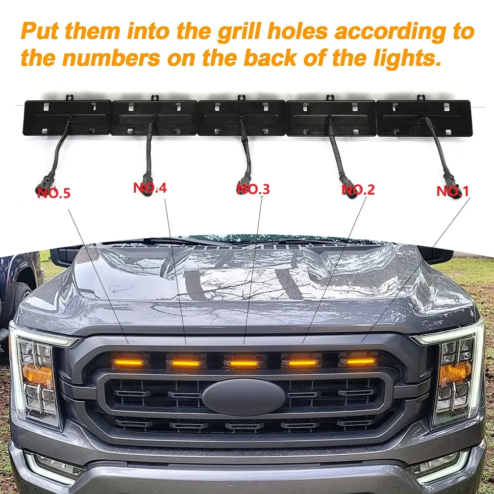 White Led Grille Lights For F150 2021-2023 5PCS White LED Front Grille Lights Kit For 2021-2023 Ford F150 XL/XLT/XLT Sporting & Raptor Style - Cold White 6000K Grilles For Ford Fusion - Foto 3