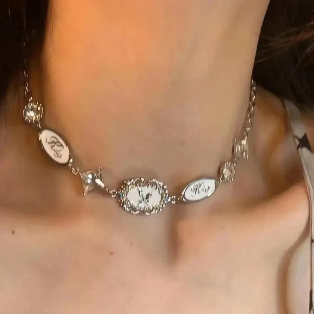 New Trendy Gothic Vintage Harajuku Butterfly Crystal Choker Pendant Chain Necklaces for Women Charm Y2K Accessories Jewelry Gift