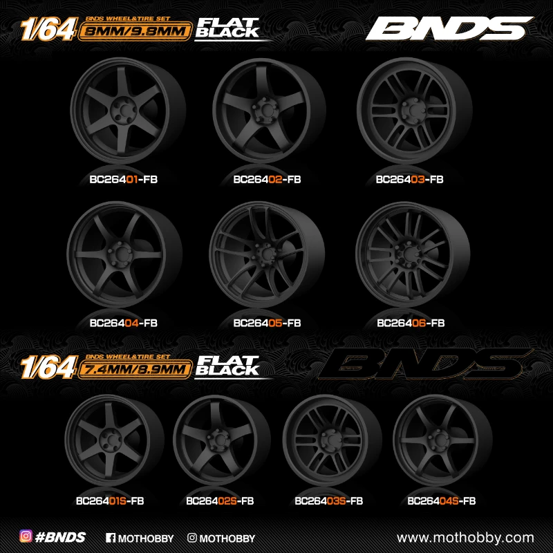 Bnds 1/64 Ruote In Abs Pneumatici In Gomma Con Cerchi Di Assemblaggio Neri Piatti Parti Modificate Jdm Vip Style Per Modellini Di Autoveicoli Set Da 4