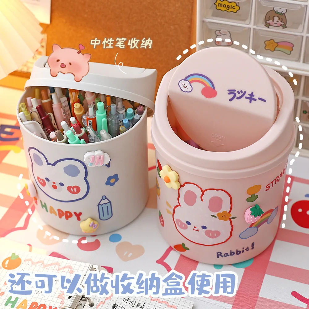 Cute Cartoon Desktop Mini Trash Can Storage Organizer Office School Student Stationery Storag Pen Pencil Holder Desk Garbage Can