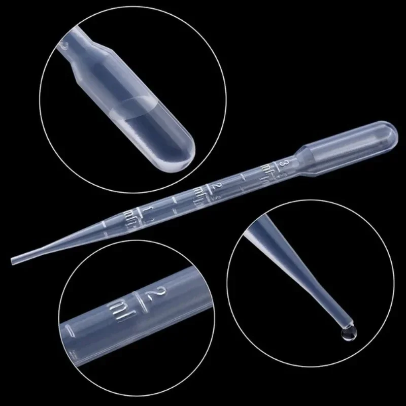 Disposable Dropper Labware Plastic 100 Test Tubes Clear Graduated Pipettes Transfer Pasteurized Cups 3ml