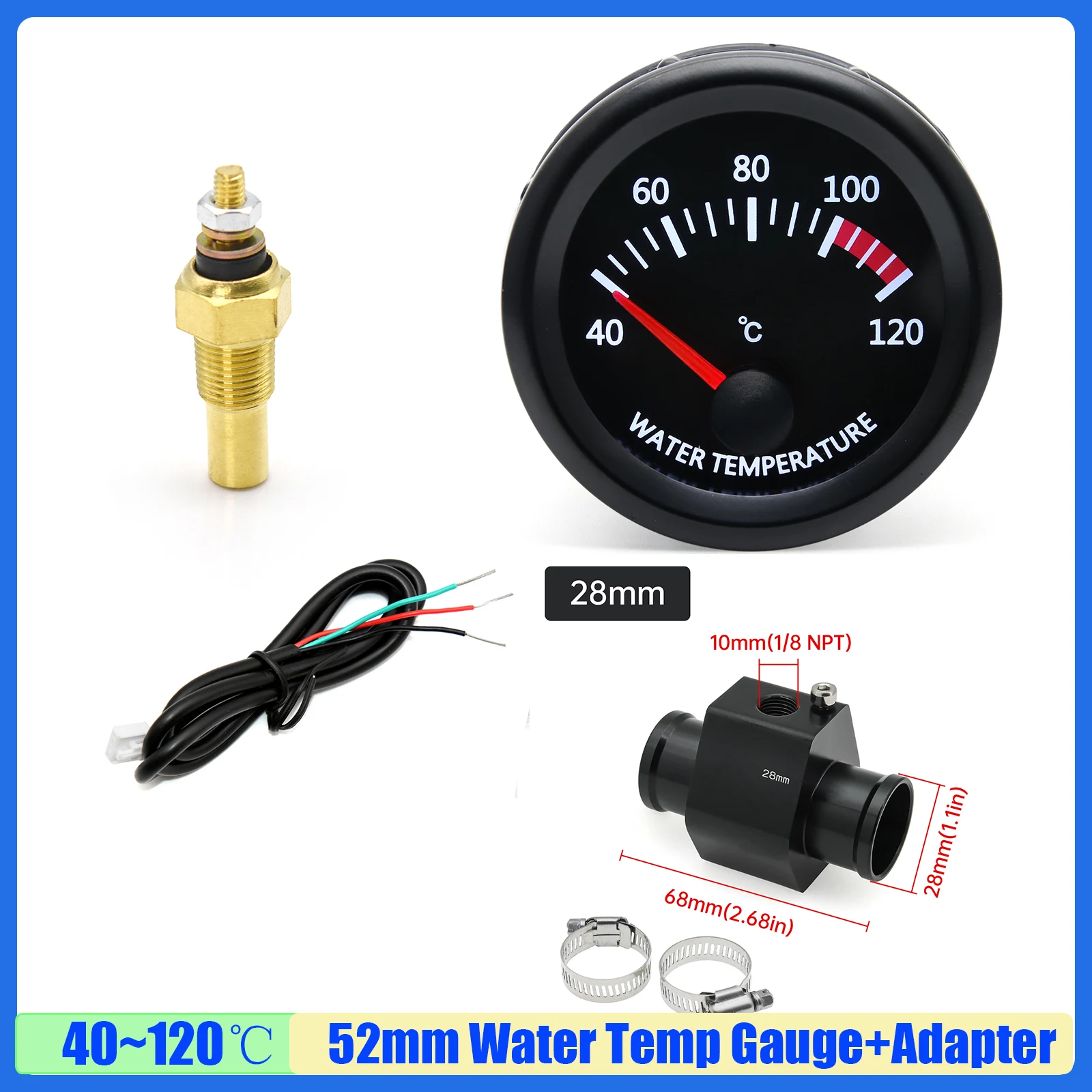 JINGERL 52 mm meter auto motor watertemperatuurmeter 40-120 C