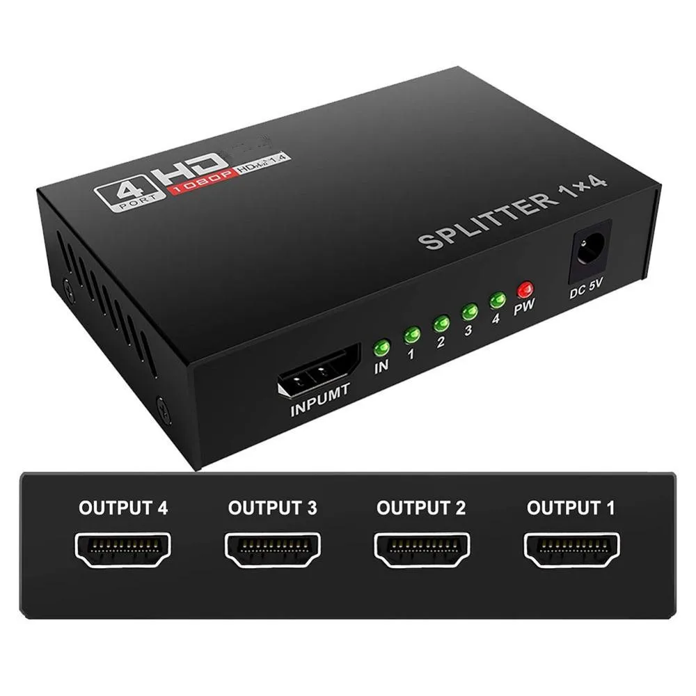 3D 1080P HDMI-compatible Splitter 1 in 4 out Power Signal Amplifier Audio Spliter Switch HD Converter Adapter