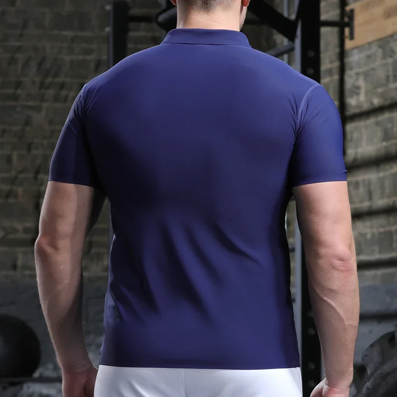 Men's Solid Colour Sports Tee Gym Fitness Training Clothes Tight Stretch Running Jersey Golf Baseball Short Sleeve Neck T-shirt 2
