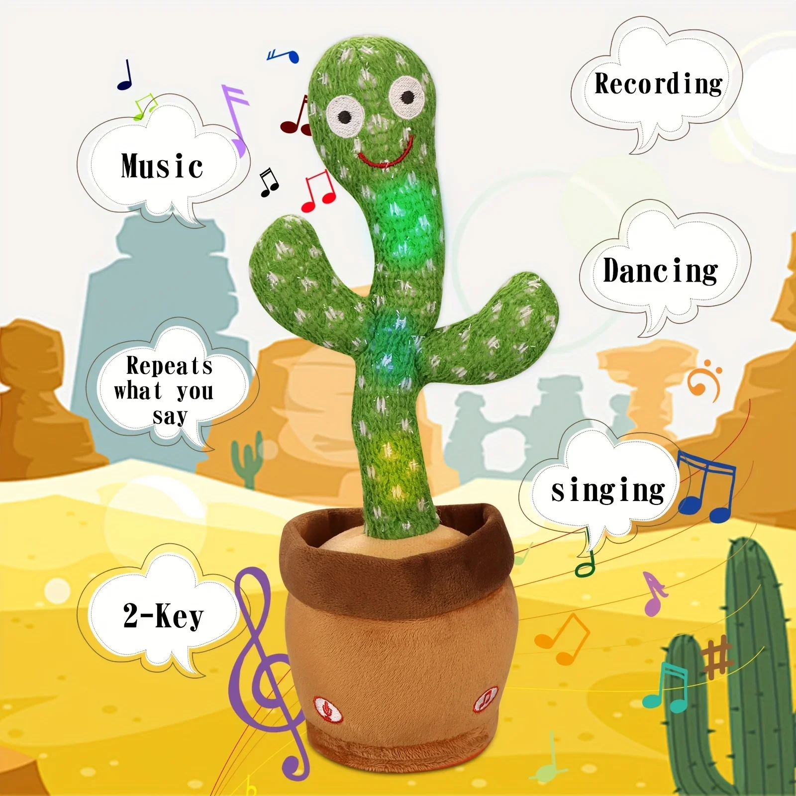1pc Cactus Can Glow Can Learn To Speak and Sing Cactus Sand Sculpture Cactus Twist Cactus Pet Toy (No Battery Included) 2