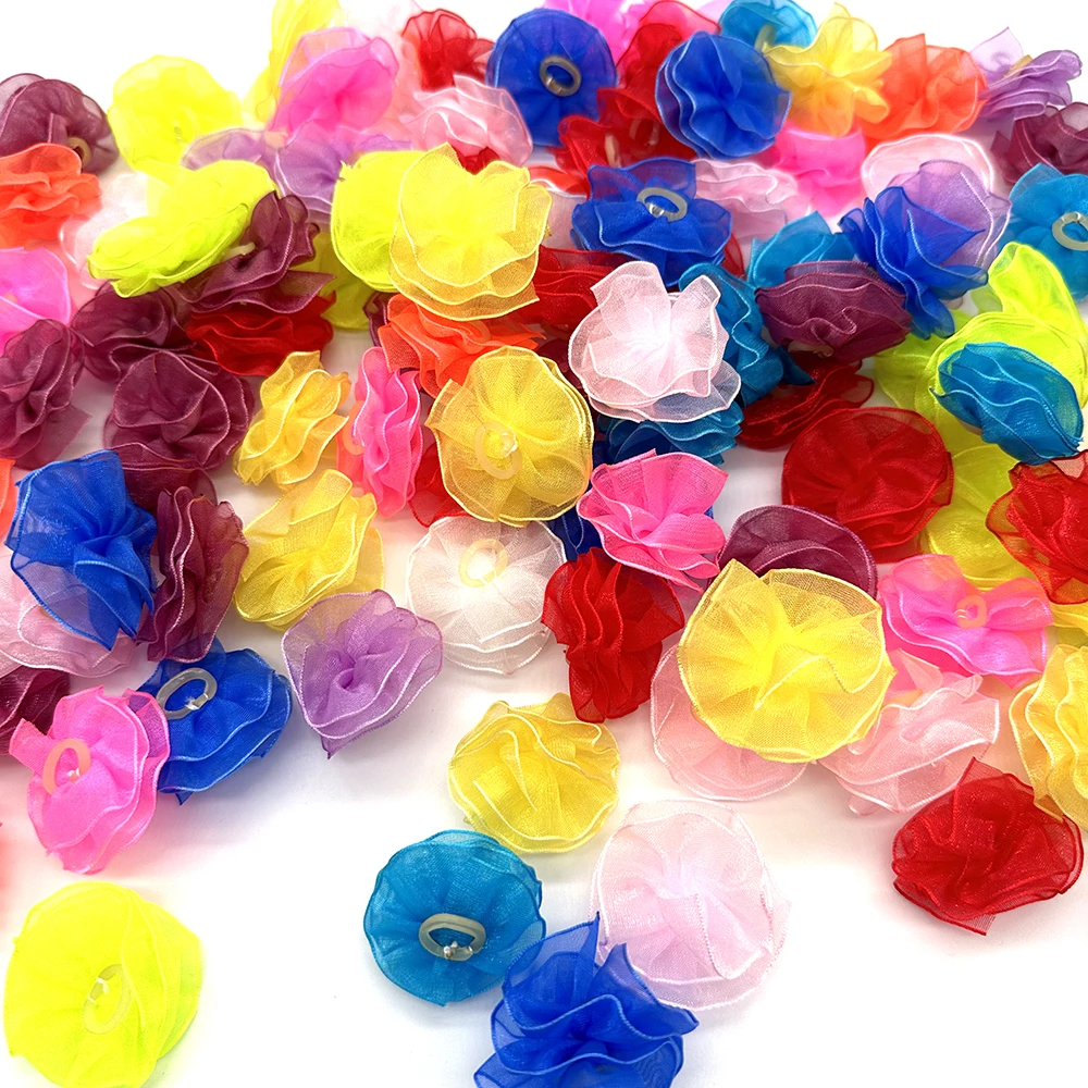 50/100pcs 레이스 애완 동물 강아지 머리 활 수제 애완 동물 헤어 액세서리 고무 밴드 애완 동물 용품 애완 동물 강아지 손질 액세서리