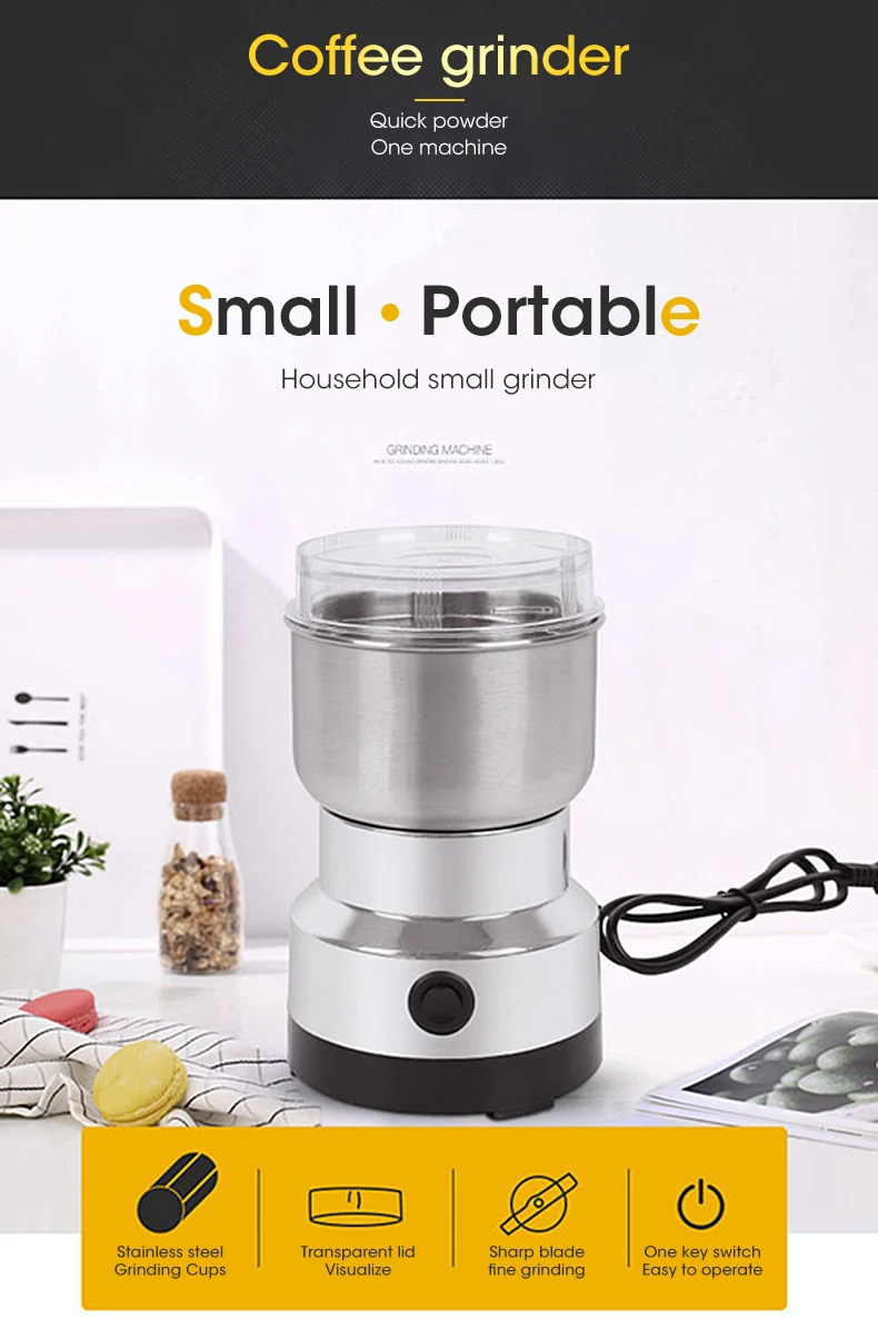 Electric Coffee Grinder, Multifunctional Electric Grinding Machine,  Gr-ac350, Pure Copper Motor, Power: 200w, Easily Grind Various Beans And  Ingredients; 500ml Capacity 304 Stainless Steel Mixing Cup, 304 Stainless  Steel Four Blade, Three