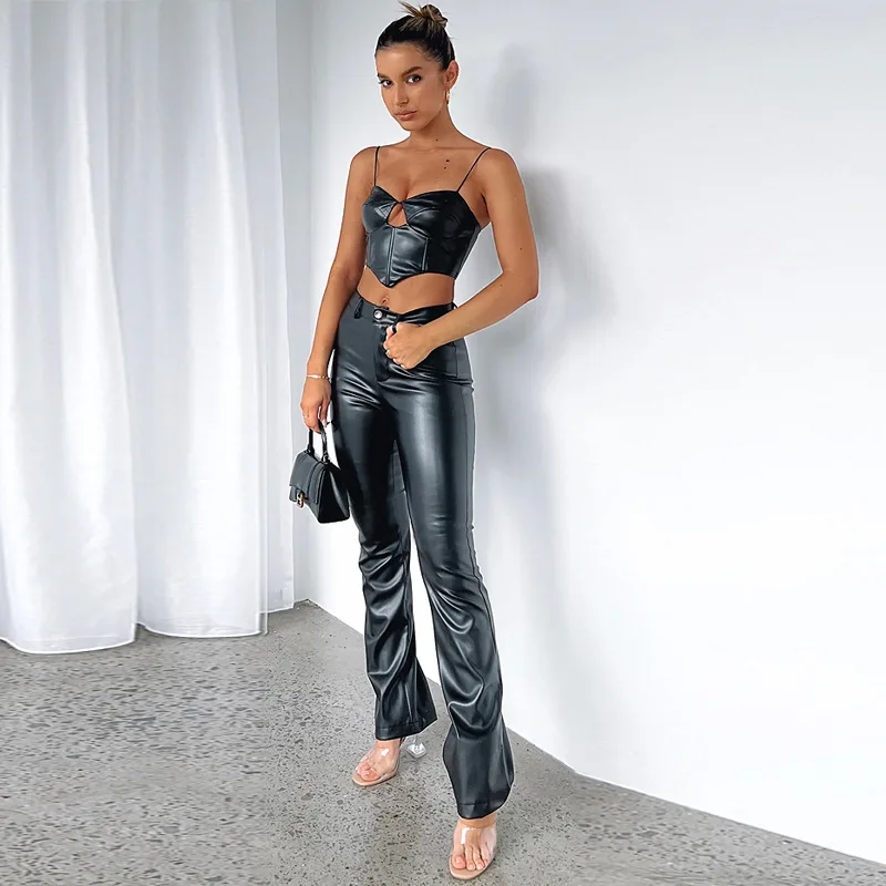 Open Crotch Outdoor Sex PU Pencil Pants Women Sexy Tight Booty Up Skinny Leggings Faux Leather Trousers High Waist Slim Jeggings