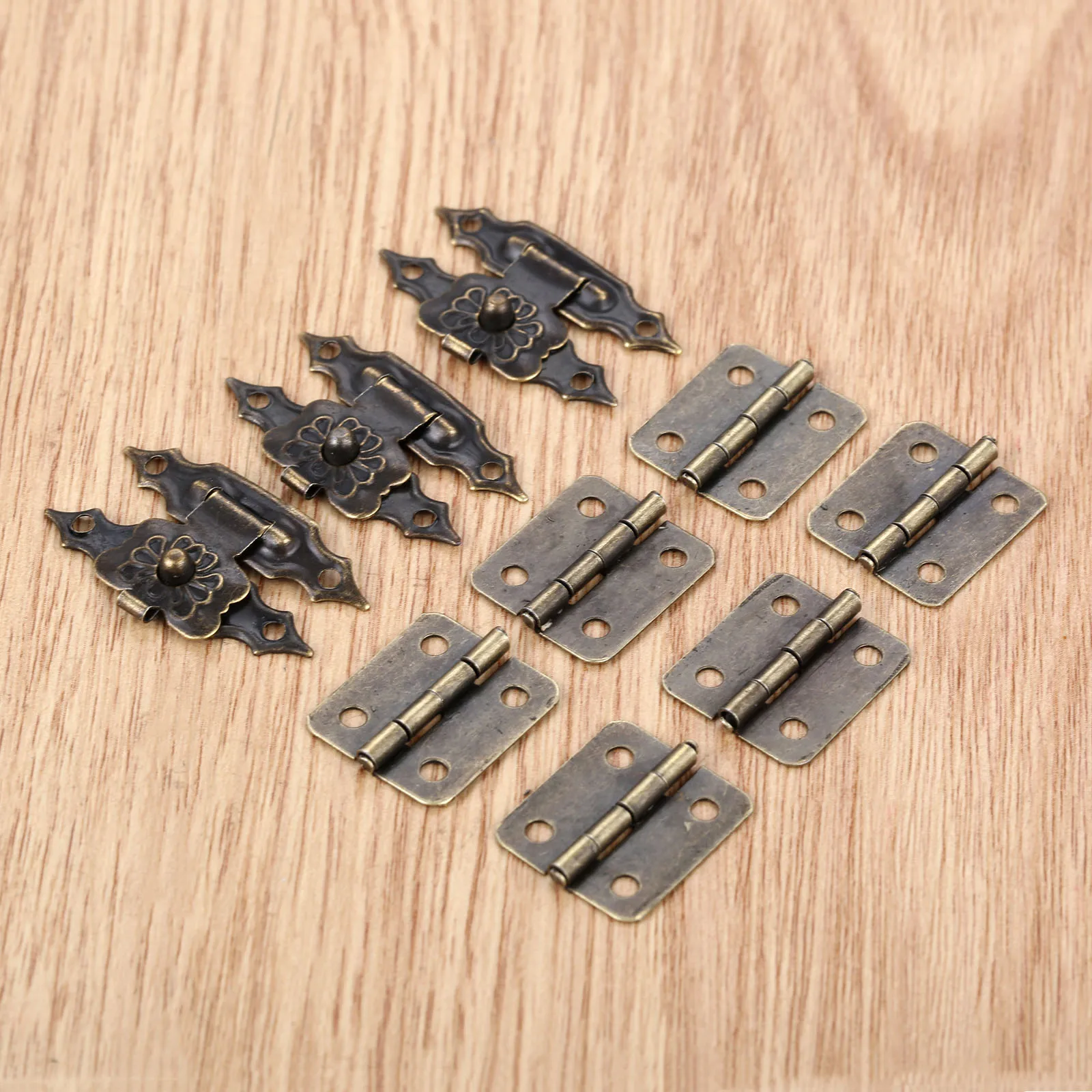 30pcs/set Antique Bronze Box Latch Hasp Clasps 38*18mm+Hinge 18*16mm w/screws Flower Buckle Padlock Wood Jewelry Case Lock Decor