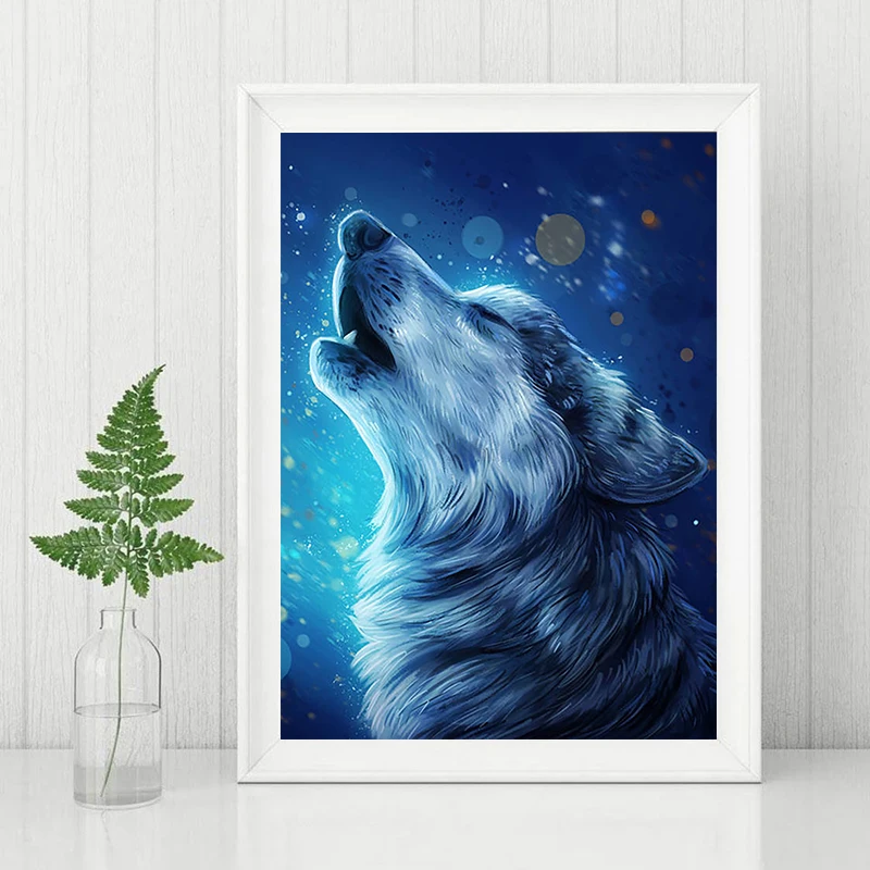 5D Diy Diamond Painting Wolf Moon Landscape Animals Wall Decor