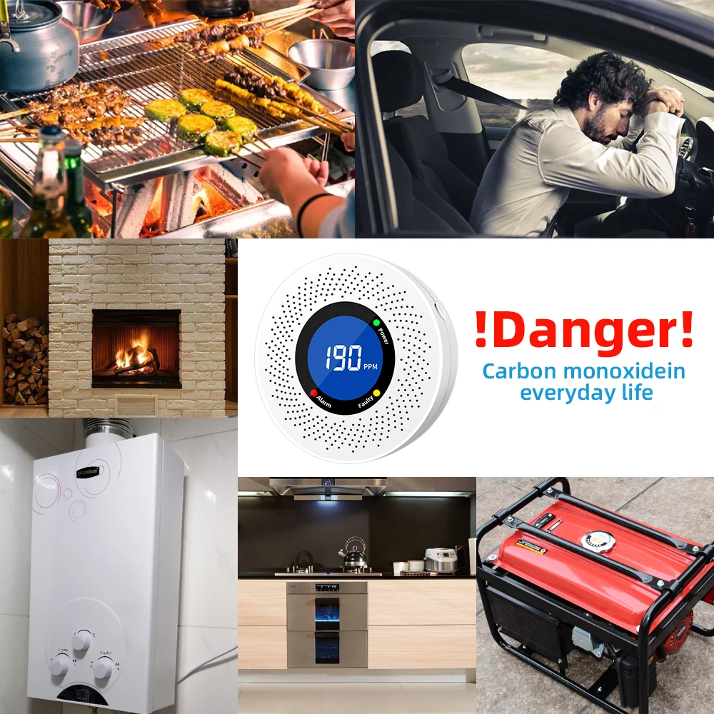 Independent Carbon Monoxide Poisoning Smoke Detector Warning Alarm Detector LCD Indicator for Home