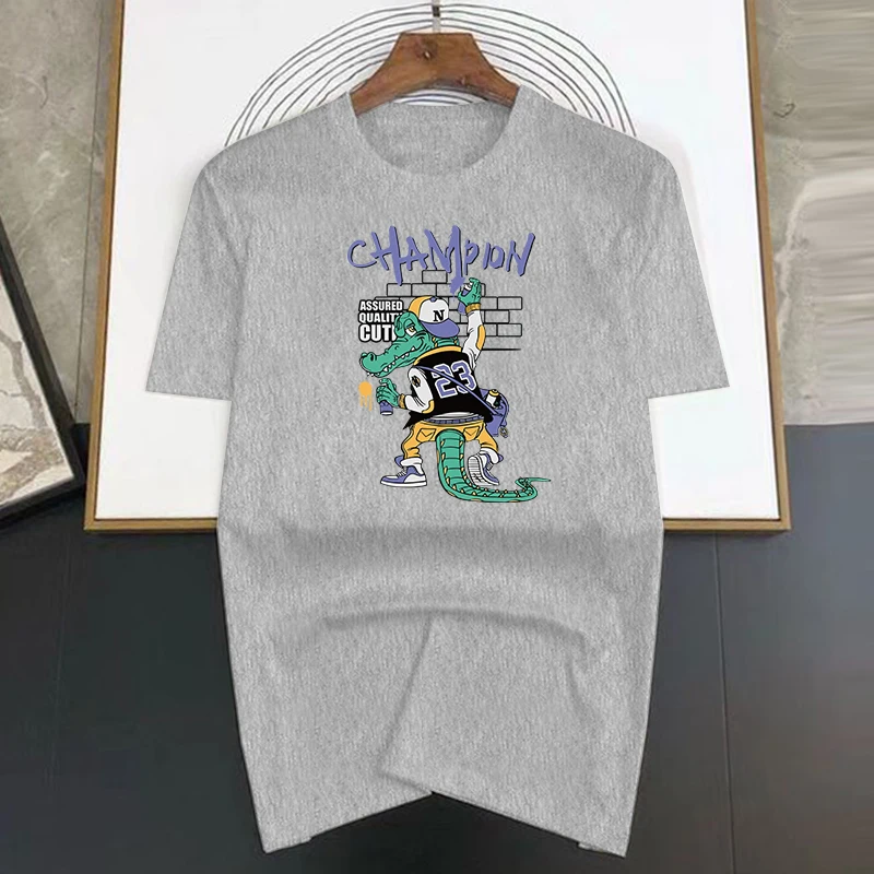 T-shirt masculina em algodão com estampa de crocodilo_voghion.com