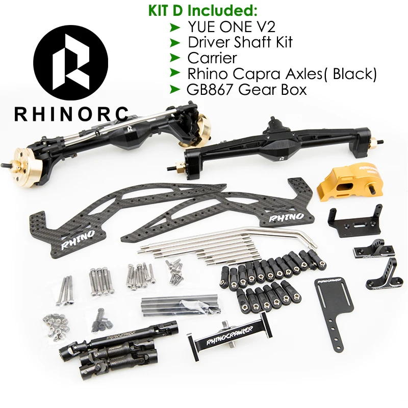 RhinoRC YUE ONE V2 RC Crawler chasis Kit completo con ejes Capra, caja de engranajes del eje del controlador