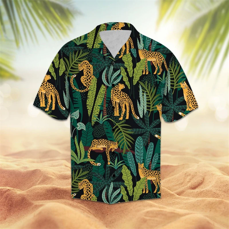 Leopard 3d Print Hawaiian Shirt Men Clothing Loose Breathable Men's Shirts Summer Male Camisa Daily Holiday Short Sleeve Blouse