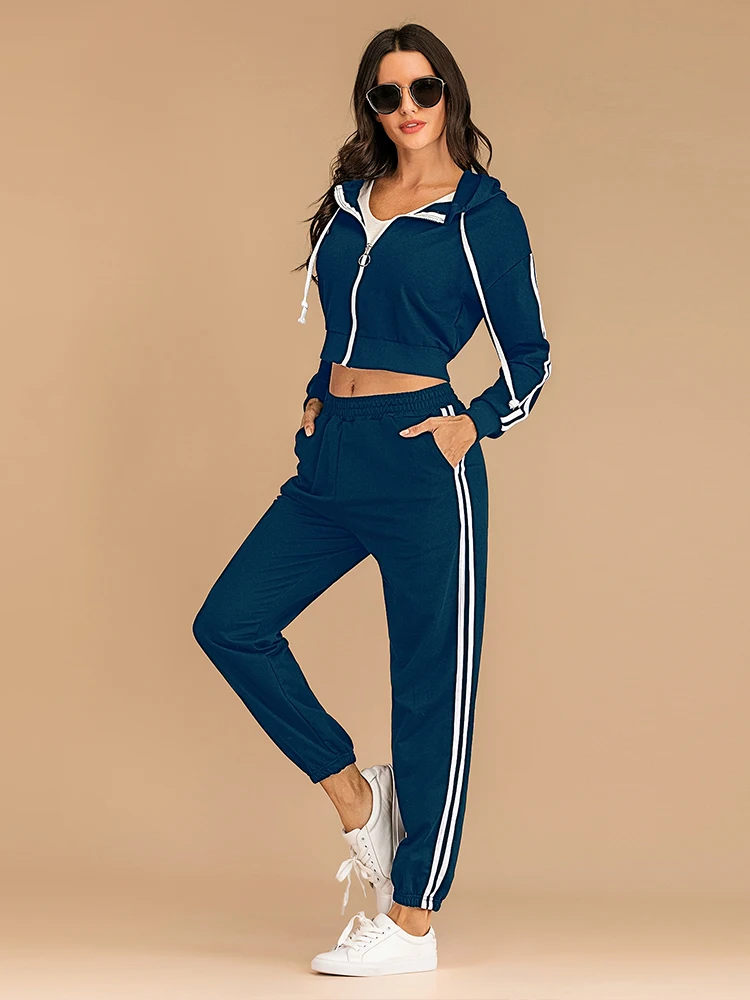 pant suit Women Casual Spring Two Piece Athflow Style Hoodies Suit Athleisure Crop Sweatshirt Ankle-Length Pants Set Bare Midriff Outfits designer suits for women