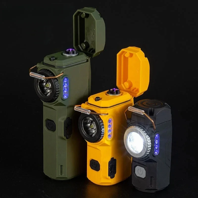 

Outdoor Pulse Dual Arc Windproof Electric Lighter Type C Quick Charge LED Power Display Flashlight Emergency Light Lighter Gift