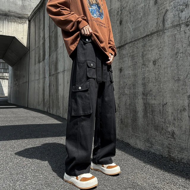 Cargo Pants Men Baggy Casual Pants Multi Pockets Straight Trousers