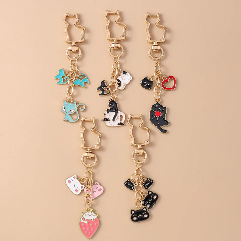 Schöne Emaille Cartoon Katze Schlüsselbund Tier Schlüssel Ring Anhänger für Frauen Mädchen Handtasche Dekor DIY Schmuck Zubehör Geschenke – Detail 2
