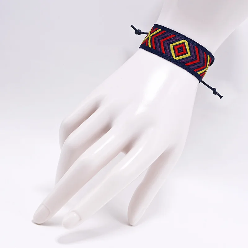 Bohemia Retro Wrap Embroidered cloth Rope Bracelet for Men Unisex Wristband Cotton Summer Holiday Jewelry Gift
