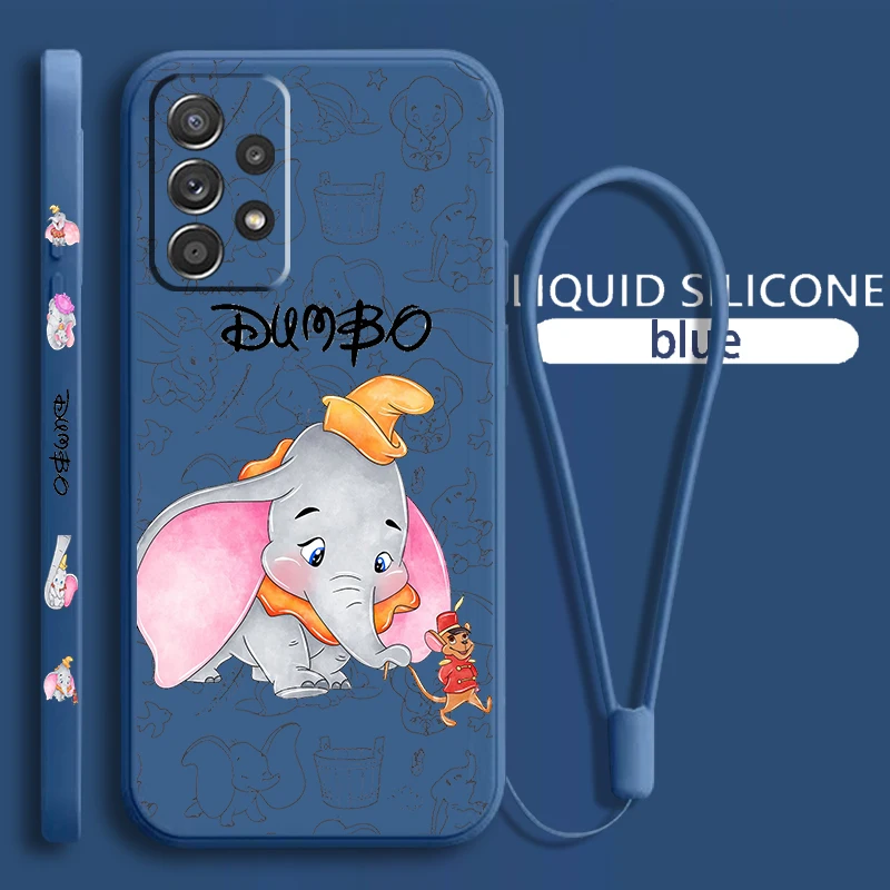 Dumbo Cartoon Cute For Samsung Galaxy A73 A54 A34 A53 A33 A52 A32 A22 A71 A51 A21S 4G 5G Liquid Left Rope Phone Case Coque Capa