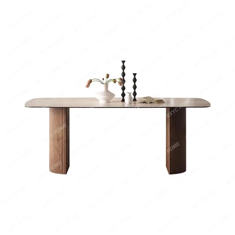 

Dining Table French Retro Walnut Dining Tables and Chairs Set Imported Cave Stone Oval Minimalist Stone Plate Dining Table