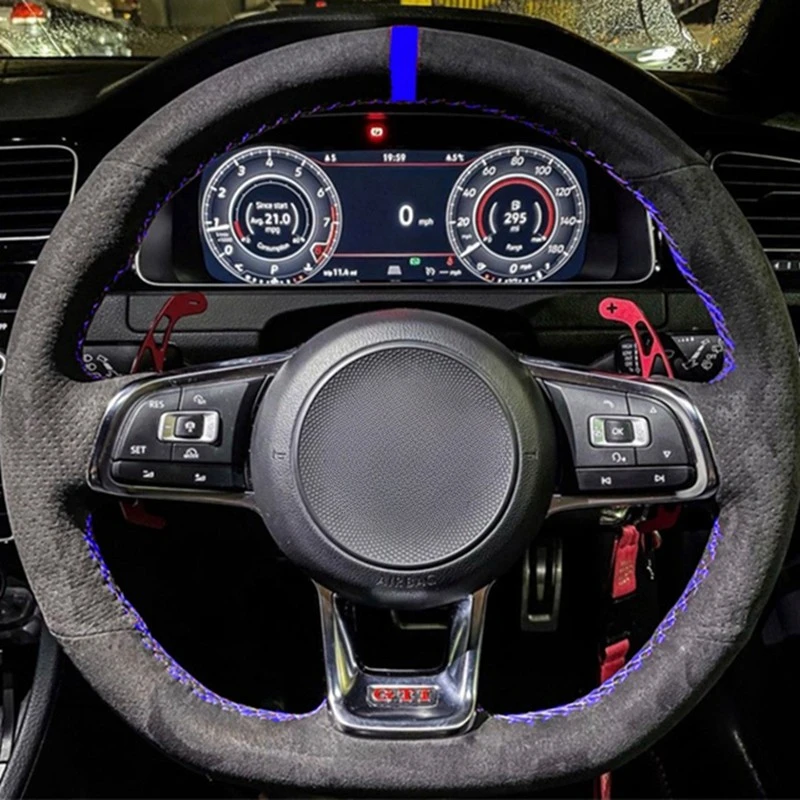 Ergocar Sport Camoscio Coprivolante Forma D & Rotonda Universale Moda Confortevole Coprivolante Segmentati per Auto Durevole Antiscivolo Traspirante 38 cm(15), Nero