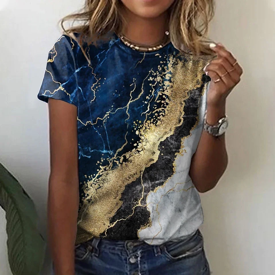 

2023 New Summer Women's Fashion Loose Short Sleeve Fashion Round Neck Trend T-shirt New Design Printing Pullover Elegant Tops