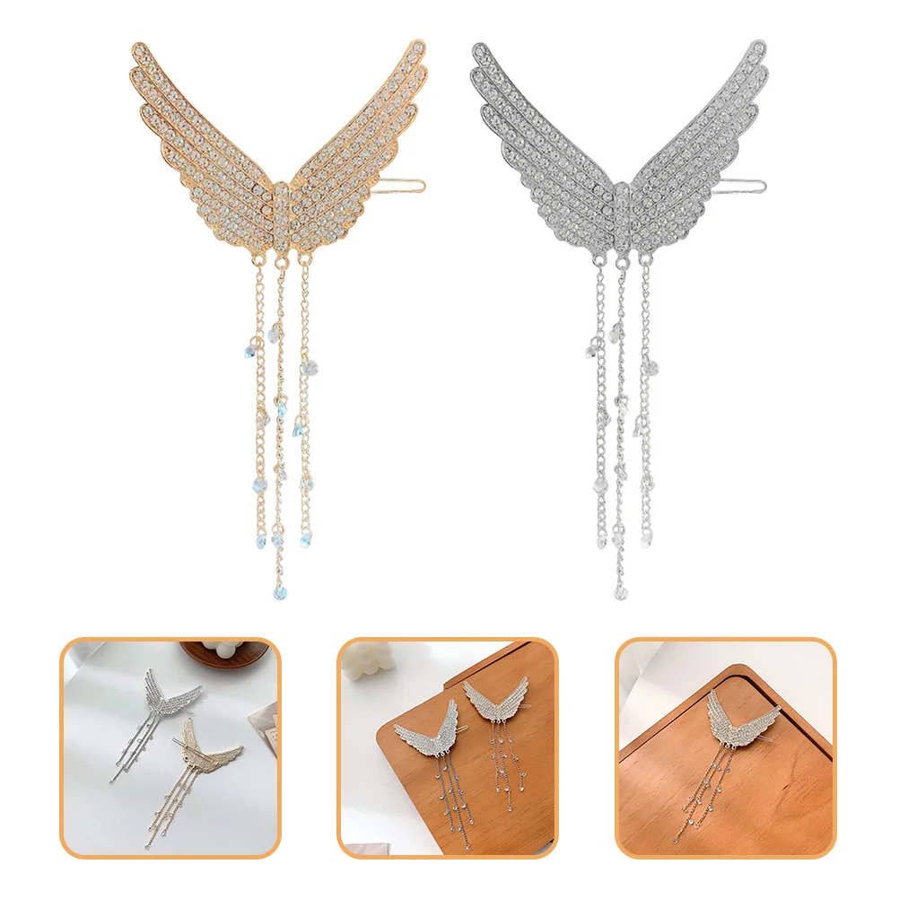 

2 Pcs Angel Wings Hairpin Tassels Barrette Clips Girls Headdress Decor Side Grace