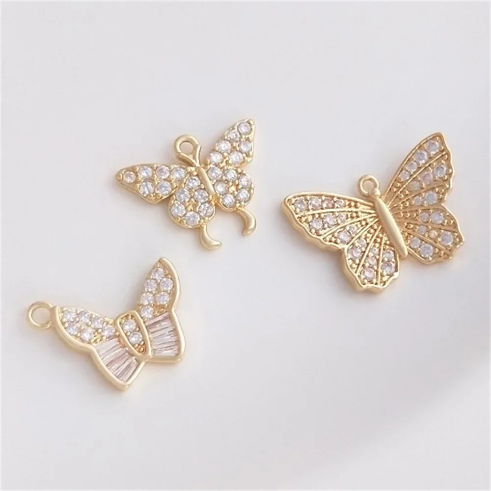 

14K Gold Micro Inlaid Zircon Three-dimensional Butterfly Pendant, Fashionable New Handmade DIY Necklace Headpiece Pendant K222