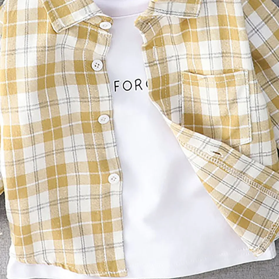 Boys Long Sleeve Plaid Shirts Spring and Autumn Collection for Young Boys with Trendy Korean Design