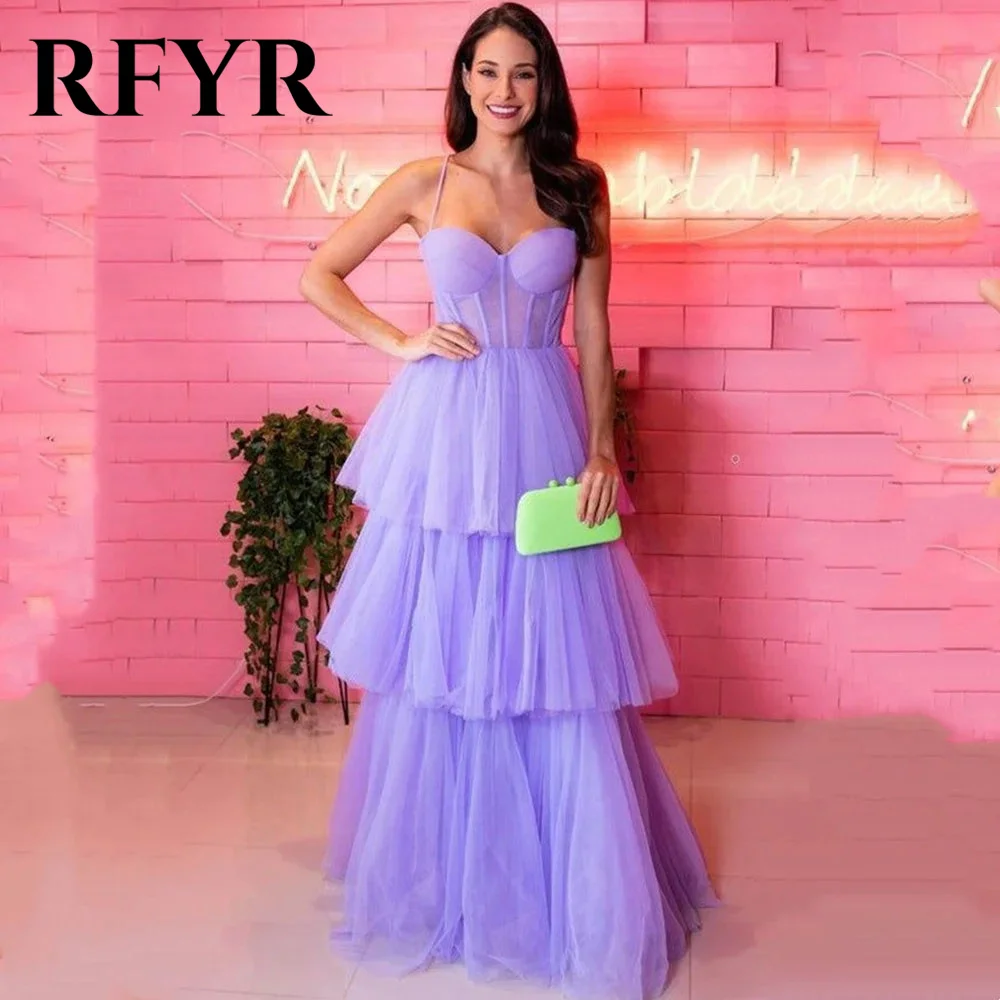 

RFYR Lavender Spaghetti Strap Prom Dress A-line 프롬 드레스 Multilayer Sweetheart Formal Occasion Dresses Sexy Wedding Party Dress