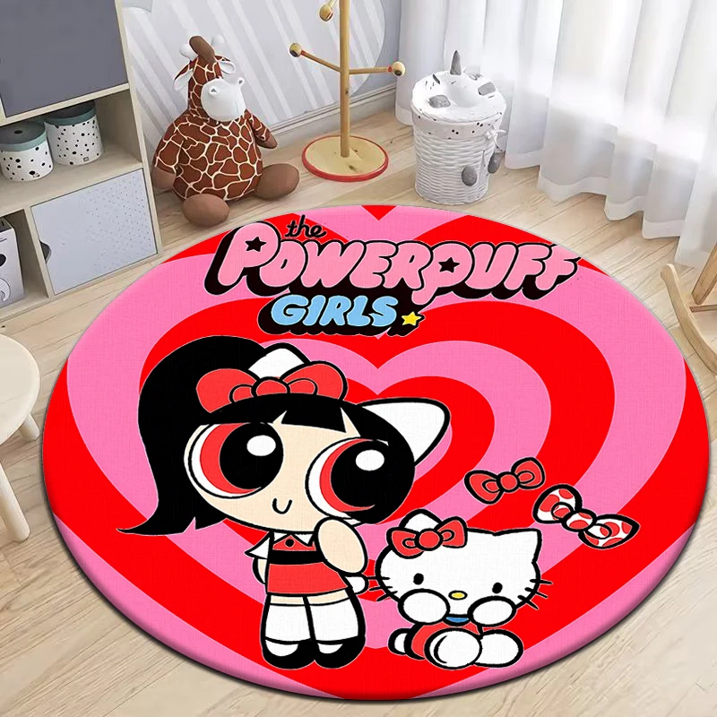 The Powerpuff Girls HD Printed Round Carpet for Living Room Rugs Camping Picnic Mats Flannel Anti-Slip Rug Yoga Mat Gifts area
