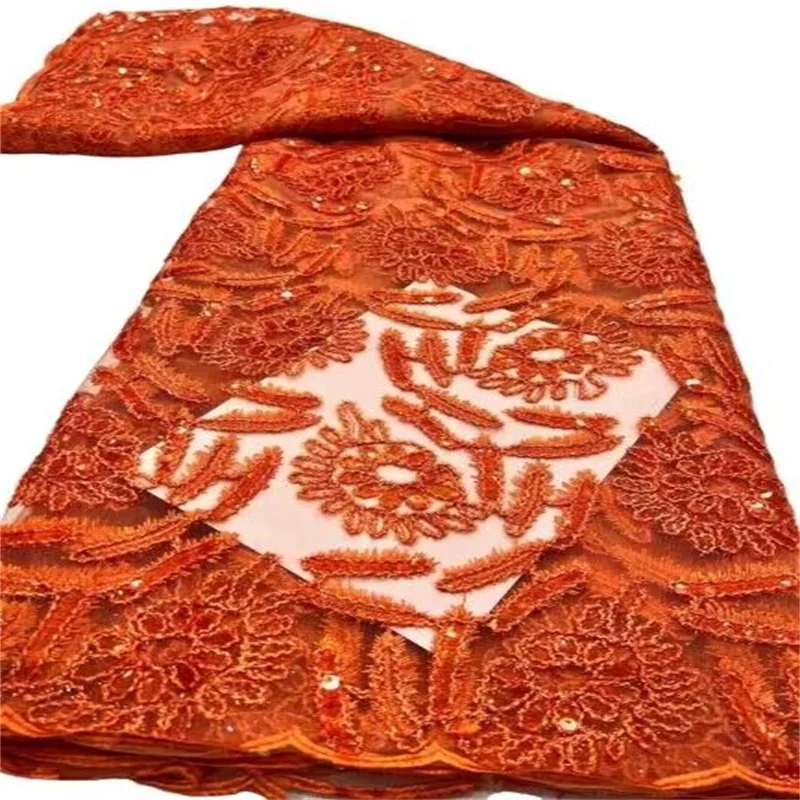 

Pink African Lace Fabric 2023 Orange High Quality French Mesh Lace Fabric With Sequins Nigerian Lace Fabrics For Wedding Dress