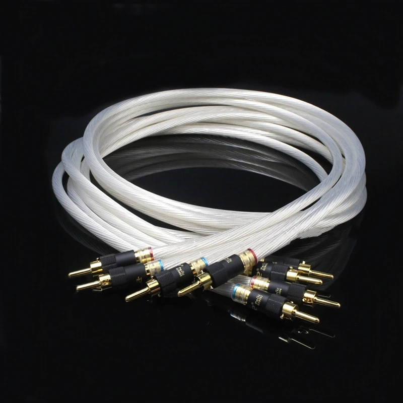

4 Pieces/Set Hi-end 5N OCC Silver-Plated Speaker Cable Wire For Hi-fi Systems Y Plug Banana Plug Speaker Cable