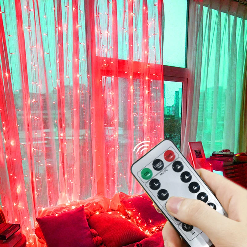 thumbnail image 1 of Guirnalda de cortina de 6 x 3 m/3 x 3 m para ventana, luces de hadas con alimentación por USB, guirnalda de luces LED con control remoto para Año Nuevo, decoración navideña, 1 of 5