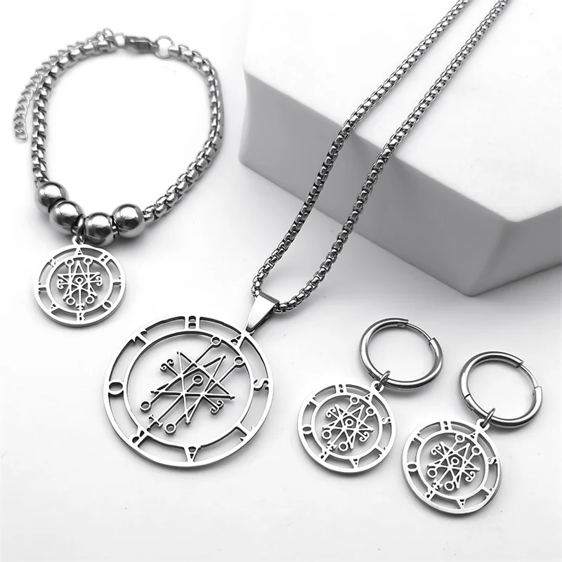 Astaroth Sigil Goetia Stainless Steel Jewelry Set - Men's Demon Seal Jewelry Collection