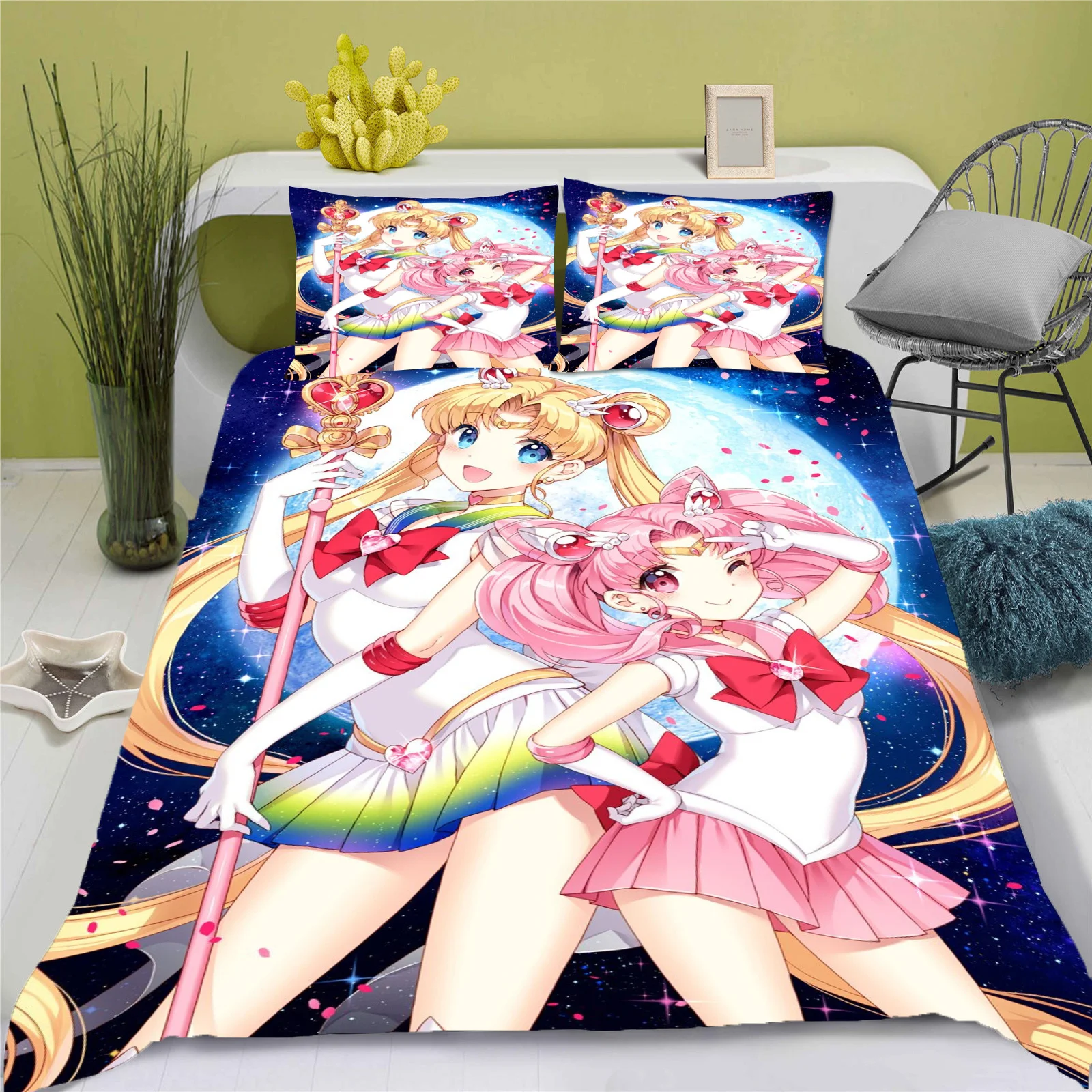 Description Picture 6 of itemSailor Moon Cartoon Quilt Cover Cute Printing Duvet Home Breathable Childrens Bedding Custom Made Various Sizes Set