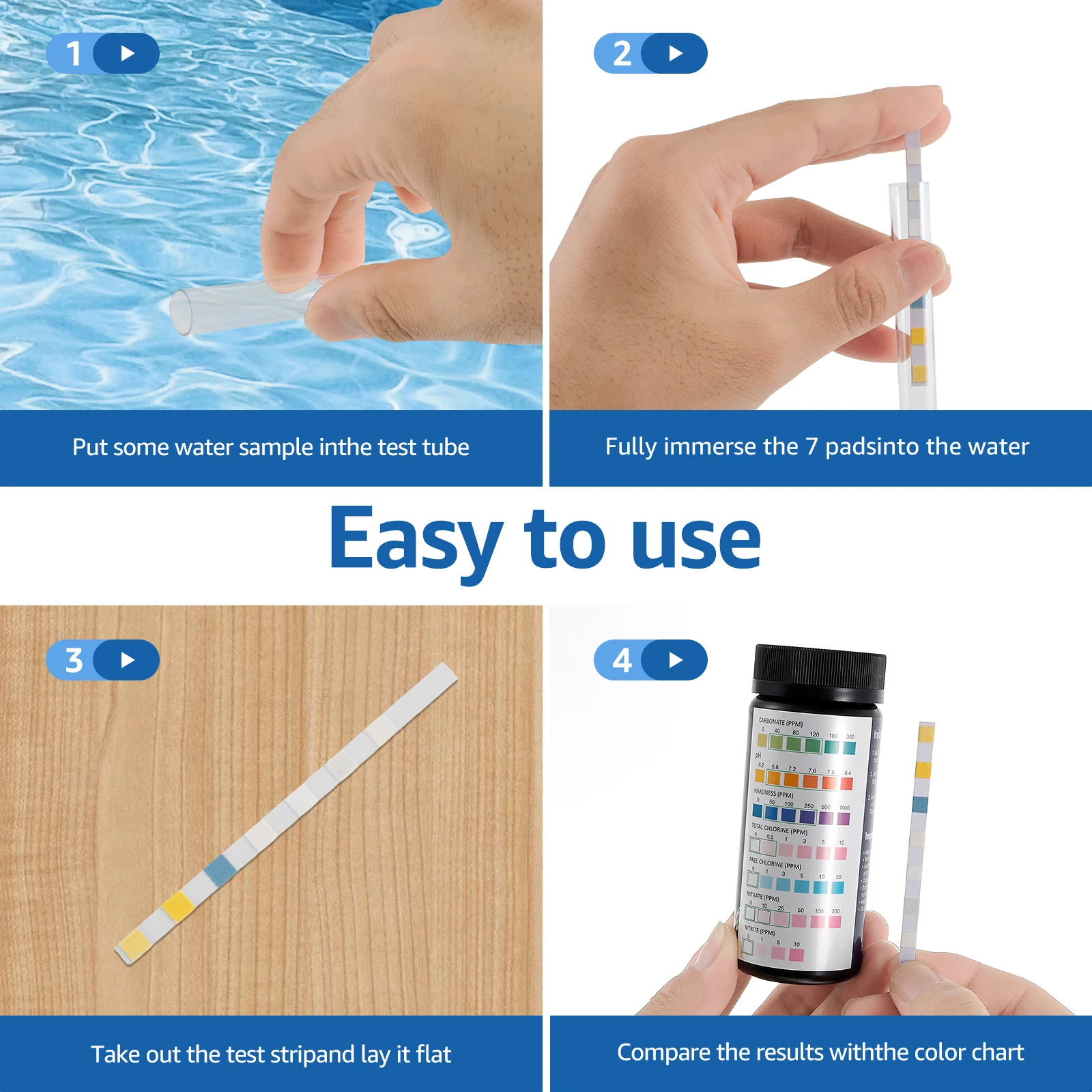 100Pcs Aquarium Test Strips 7-In-1 Fish Tank Test Kit Water Quality Strip Aquarium pH Hardness Water Testing Strips