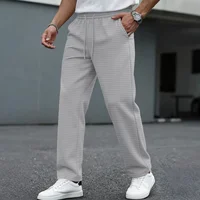 Pantalon décontracté pour homme, nouveau modèle à carreaux larges avec cordon de serrage - léger, respirant, couleur unie, coupe droite confortable 2
