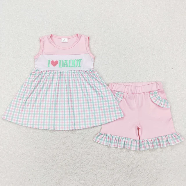 Ropa de verano para niñas, trajes de Boutique para mamá, niño, papá, niña, bordado, ropa para Hermanos, conjuntos de pantalones cortos para niñas, venta al por mayor - Imagen 5