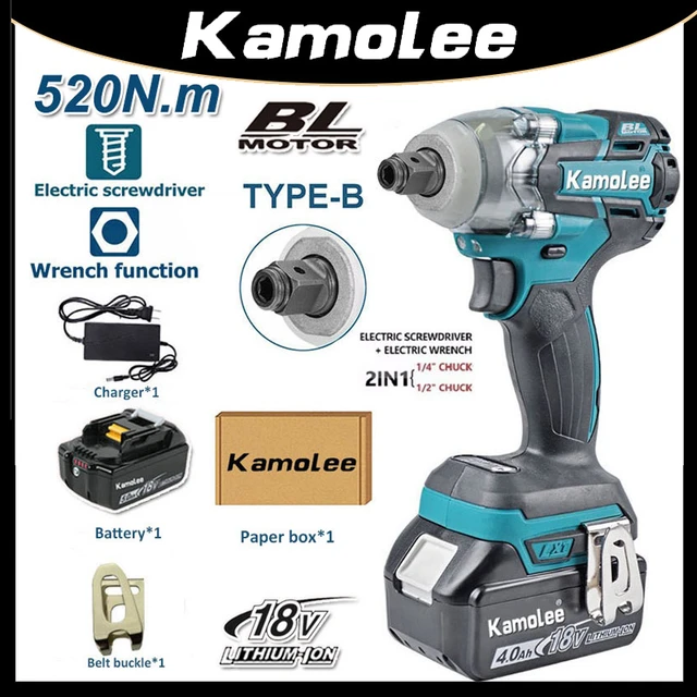 Kamolee Electric Wrench Type B Brushless Cordless 520 N.m Included Battery  and Charger Compatible with 18V
