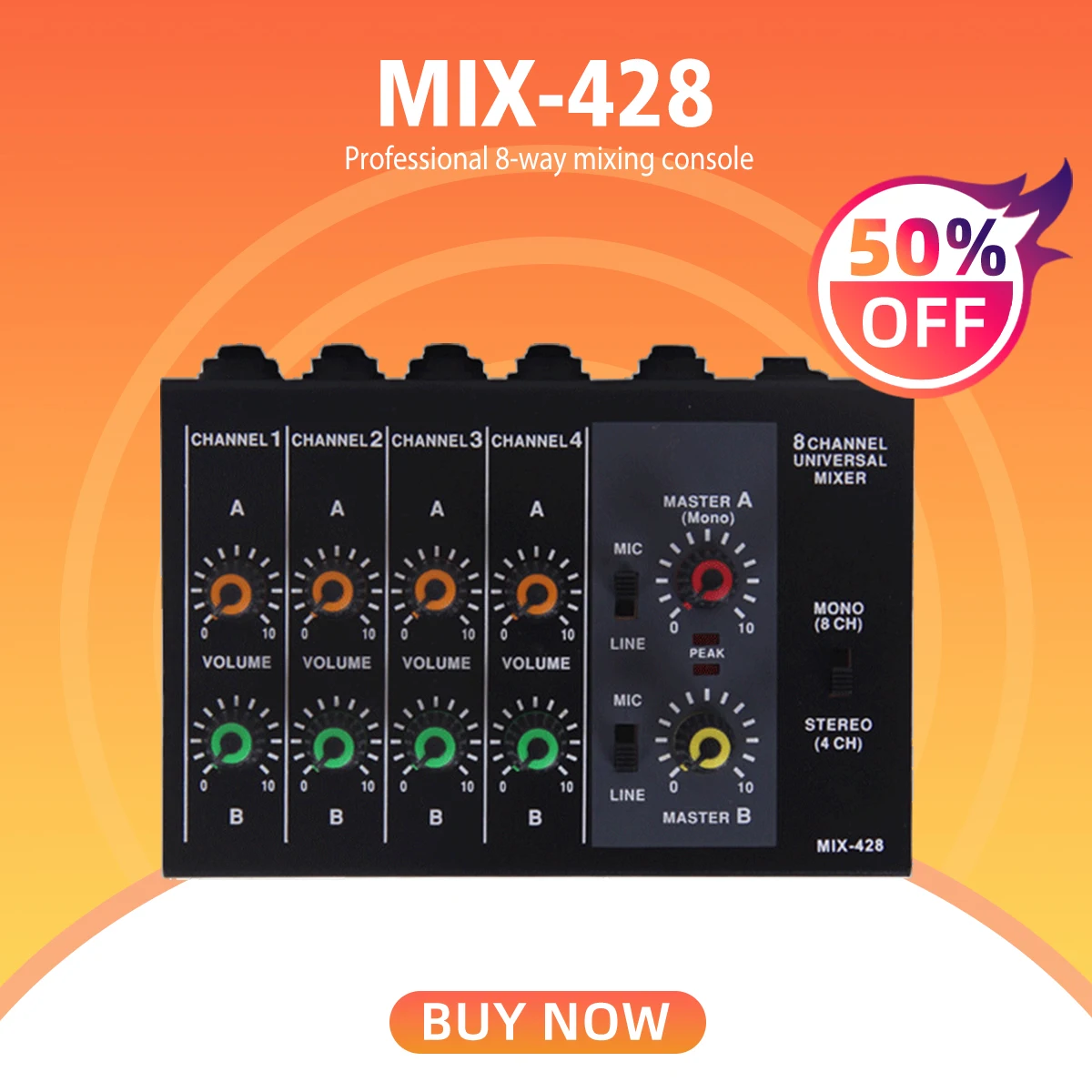 MIX428 Mini Audio Mixer with 8 Channel Mono Input 4 Channel Mono