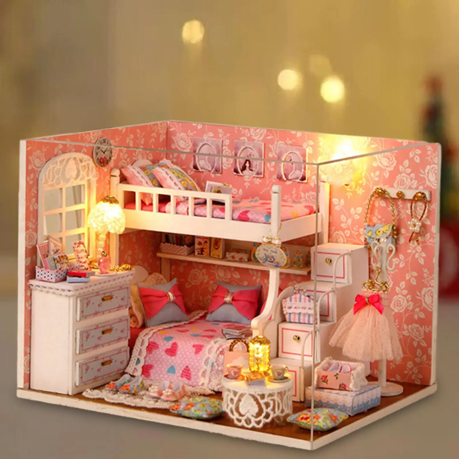 

Wooden Miniature Dollhouse Kits Educational Toy Christmas Gifts Artwork with Furniture Handcraft Easy to Assemble Room Box