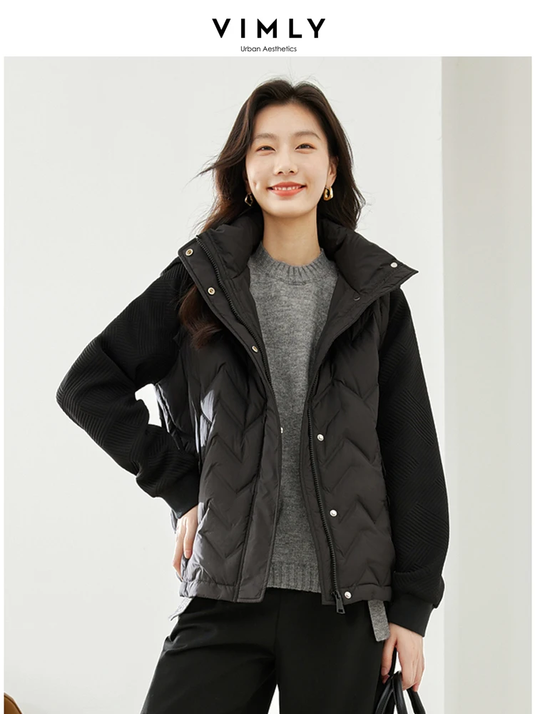 Vimly Winter Hooded Zipper Down Jackets for Women 2023 Long Sleeve Turtleneck Thick Warm Coats Casual Loose Woman Clothing 50633