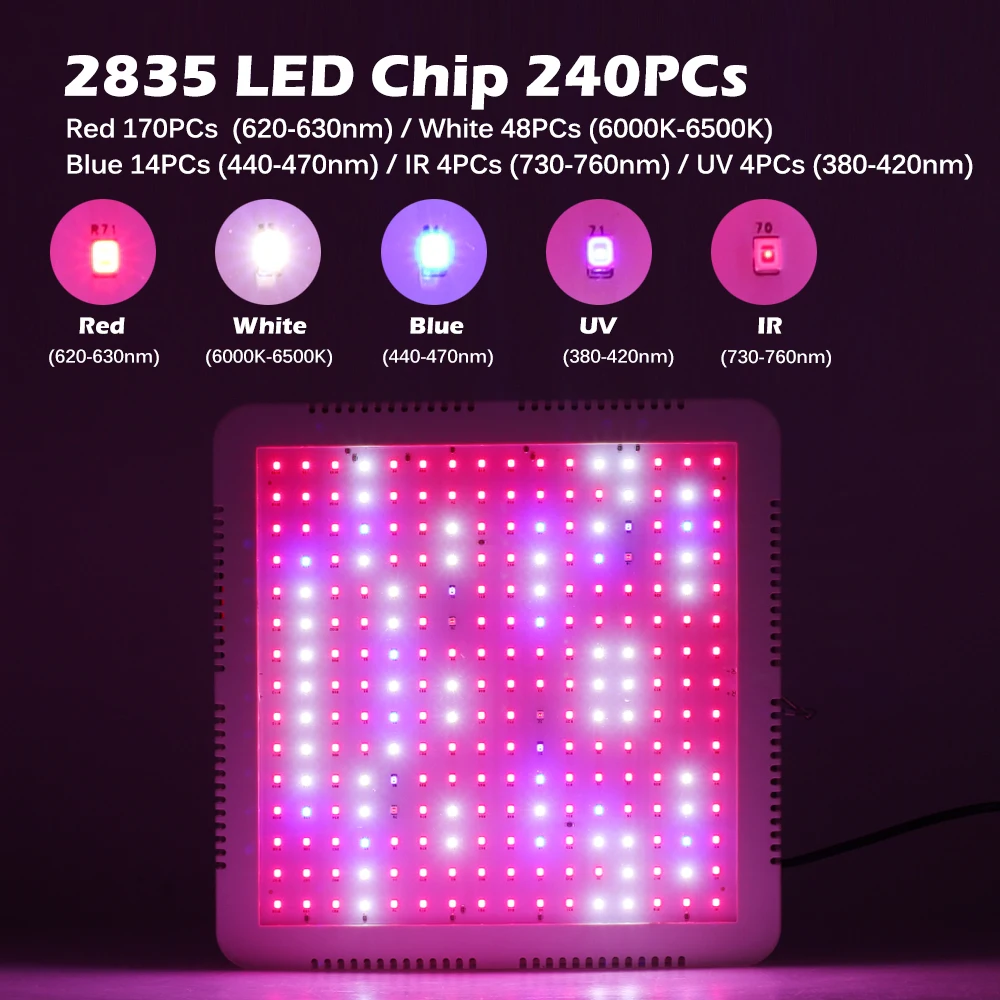 2000W LED 성장 빛 전체 스펙트럼 UV 및 IR 칩 식물에 대 한 Phytolamp 온실 수경법 성장 램프 실내 식물 꽃 씨앗