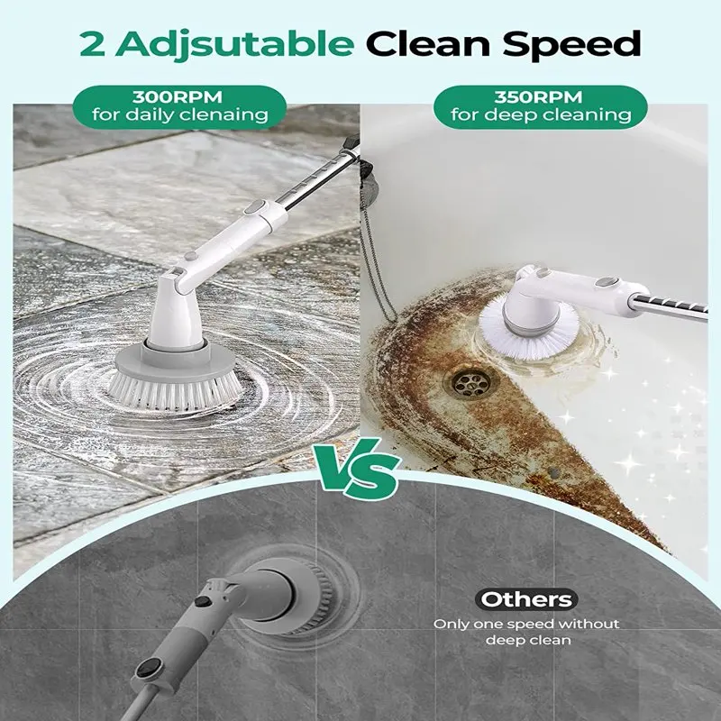 300/350RPM Electric Spin Scrubber, 1.5H Runtime Cordless Shower Scrubber,  25-47 Adjustable Arm, 4 Waterproof Brush Heads(Angle Adjustable), Power  Shower Scrubber for Bathtub Tile Floor Grout Bathroom 