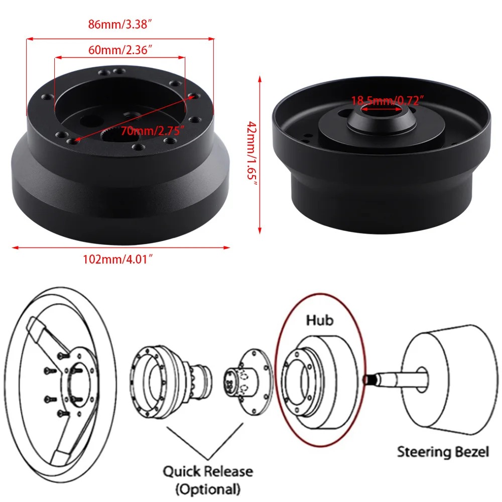 스티어링 휠 광택 처리된 숏 허브 어댑터 5 & 6홀 아이디디트, GM, 쉐비 B 실버