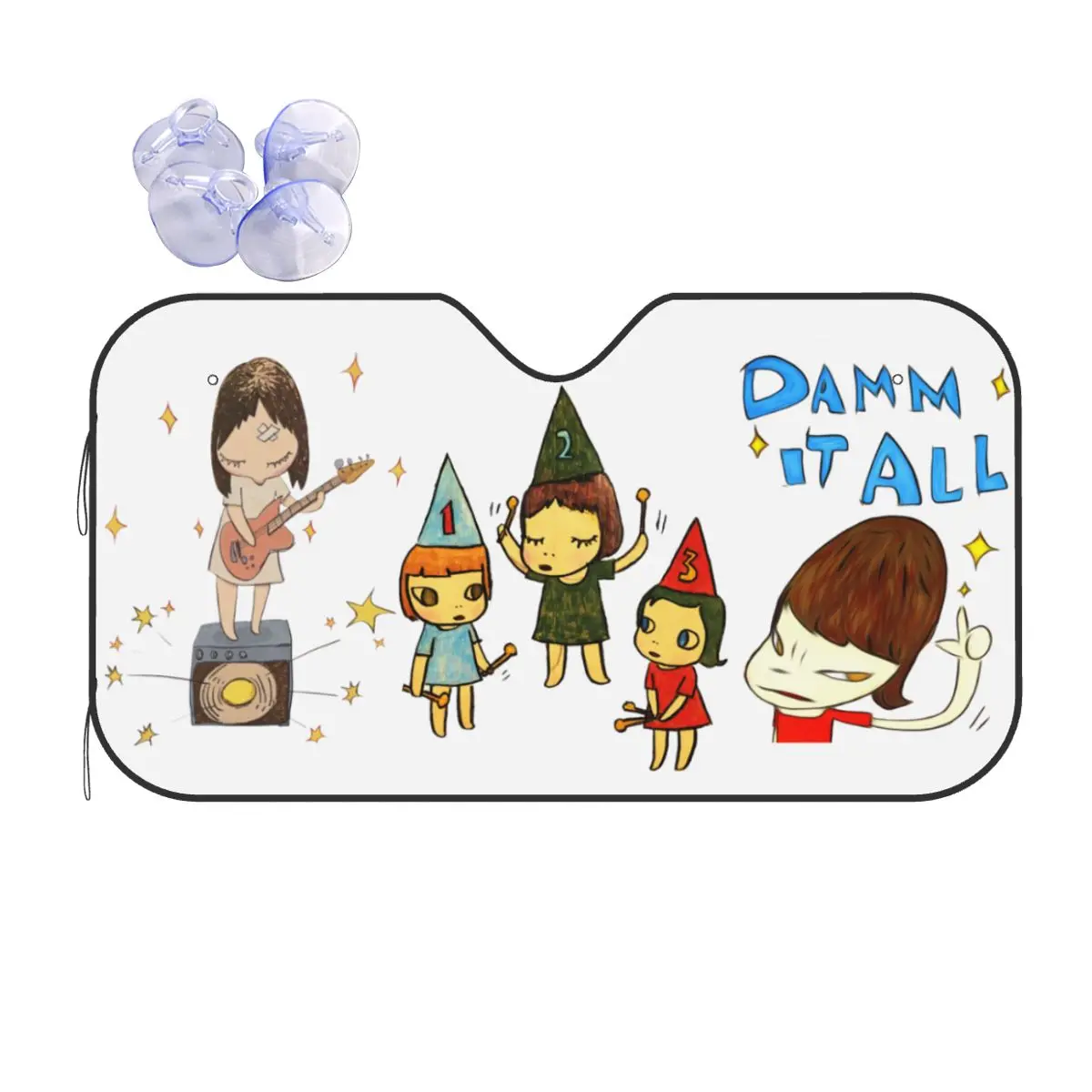 

Yoshitomo Nara Playing Guitar Novelty Sunshade Windscreen 70x130cm Foils Sunshade Visor Car-styling