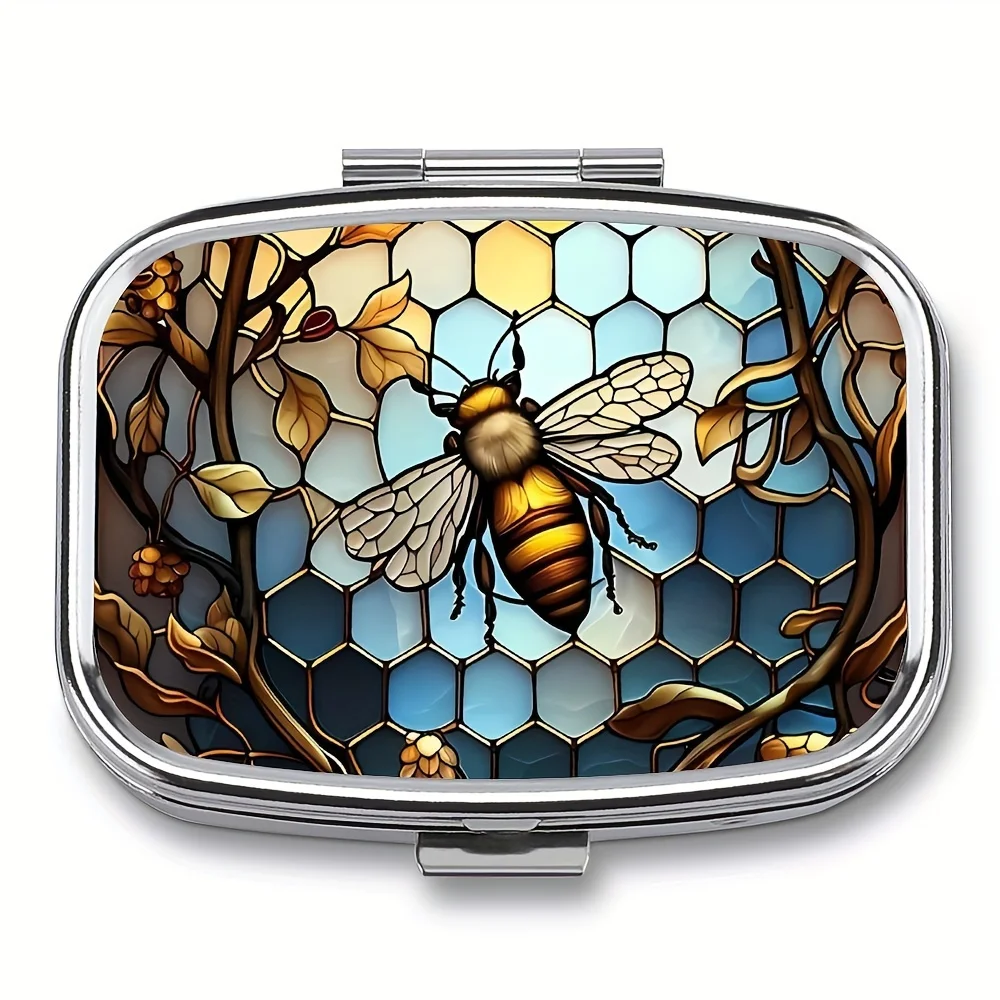 Compact Decorative Metal Pill Organizer - Portable 2-Compartment Case