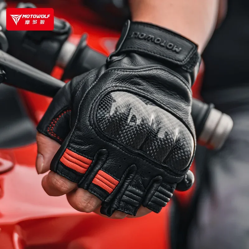 

Summer Motorcycle Gloves Fingerless Leather Motowolf Moto Glove Half Finger Retro Biker Half Gloves Men Women For Riding